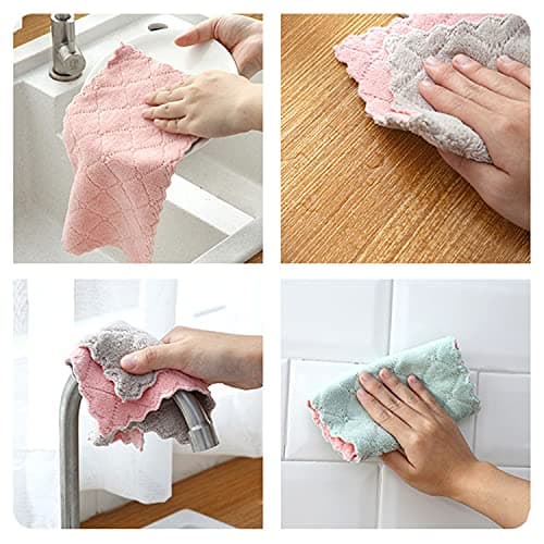 12 Pack Kitchen Towels Quick Dry Washcloths, Coral Velvet Dishtowels Multipurpose Reusable Dish Cloths, Soft Tea Towels Absorbent Cleaning Cloths Double-Sided Microfiber Towel Lint Free Cleaning Rags. — view 3
