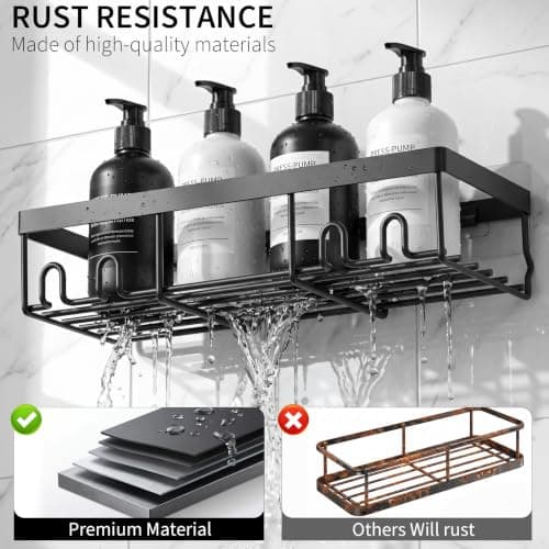 Moforoco Shower Caddy Shelf Organizer Rack, Self Adhesive Black Bathroom Shelves Basket, Home Farmhouse Wall Inside Organization and Storage Decor Rv Accessories, First Camper Apartment Essentials — view 4