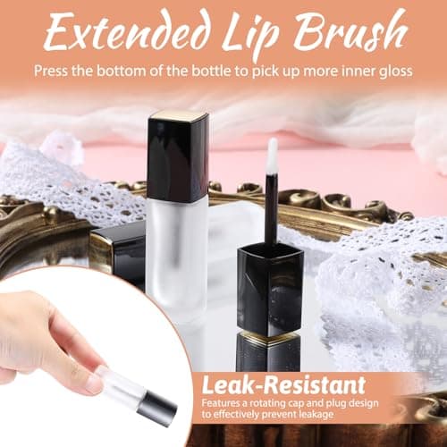 5 PCS Frosted Glass Lip Gloss Tubes, 5ml Empty Lip Gloss Tubes Refillable Lips Glosses Containers Mini Lips Balm Bottle Container with Wands and Stoppers for Samples Travel Split DIY Makeup — view 2