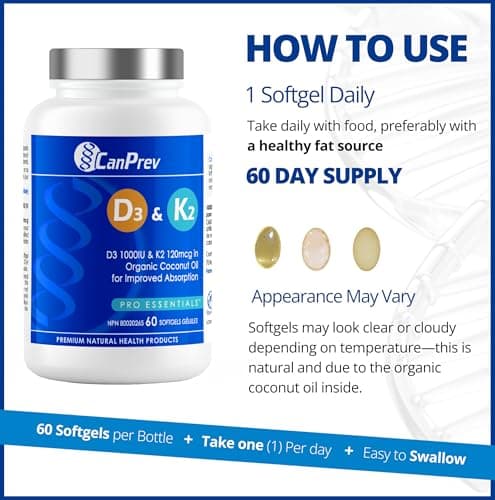 CanPrev - D3 & K2 Vitamin Supplement 60 Softgels 60-Day Supply - K2 MK7 Cholecalciferol Vitamin D3 Supplement - Organic Coconut Oil for Improved Absorption - Helps Build & Maintain Teeth & Bone Health — view 4
