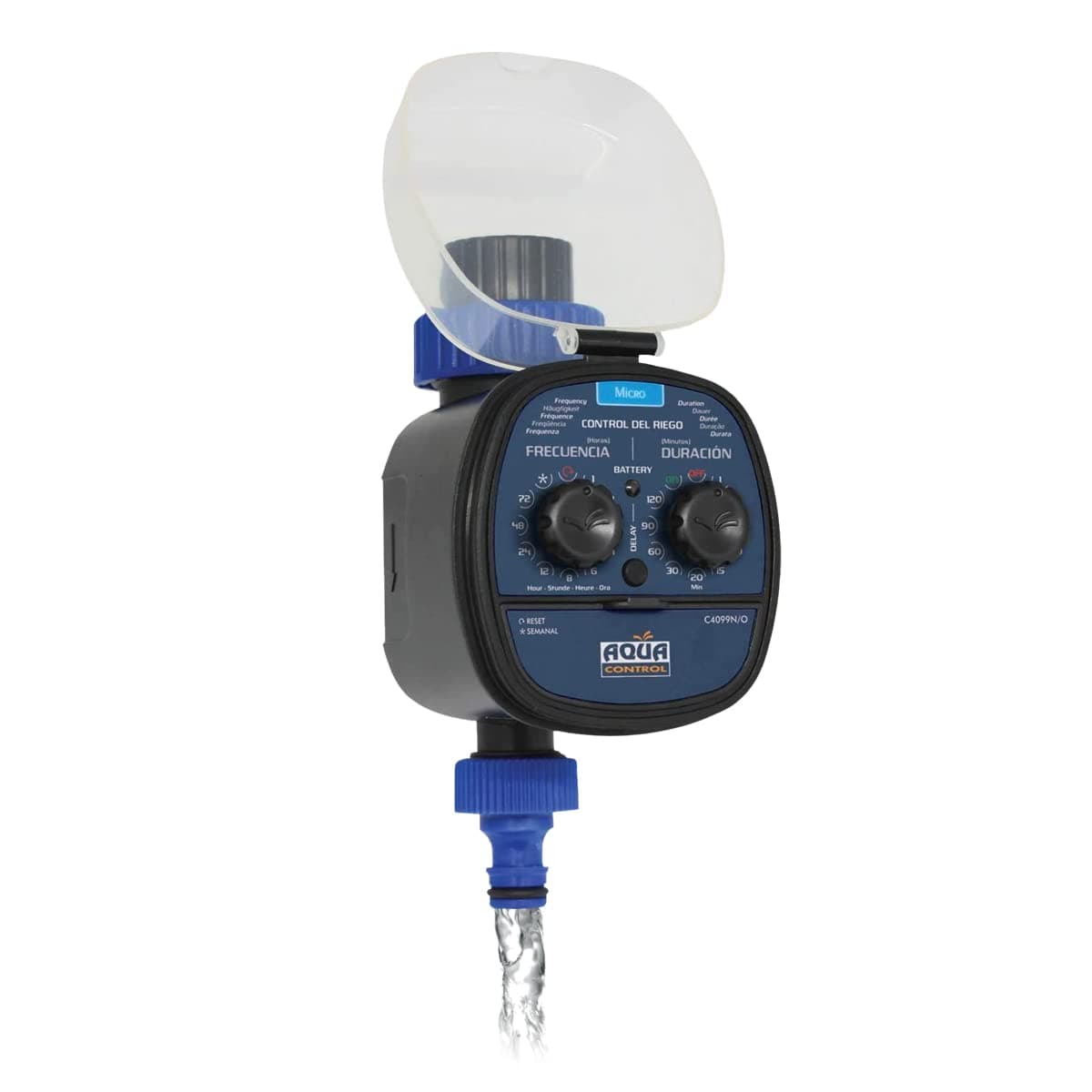 Aqua Control C4099O Programador de Riego para Jardín, Para todo tipo de Grifos, Apertura a 0 Bar, Color Azul