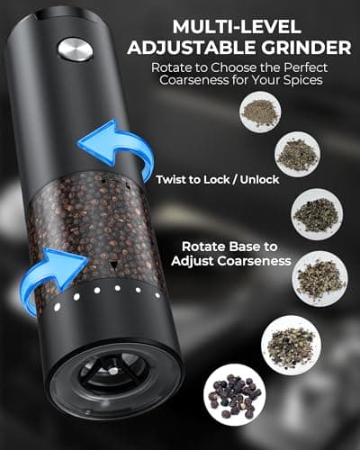 Electric Salt and Pepper Grinder Set, Automatic Battery Salt and Pepper Shakers，6 Adjustable Coarseness with LED, 100ml Upgraded Larger Capacity Pepper Mill Shakers for Kitchen, Dining and Gifts — view 3