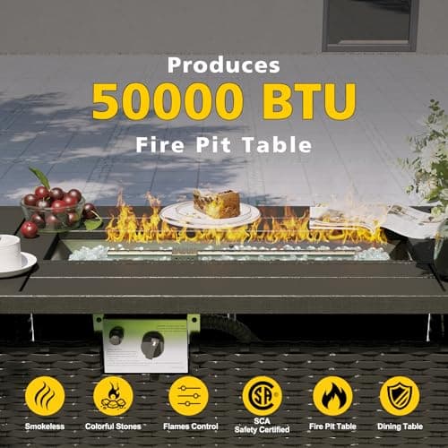 Aoxun Patio Furniture Set with Fire Pit Table, 8 Piece Outdoor Sectional Sofas, Wicker Rattan Outdoor Furniture with Thickened Cushion for Backyard, Garden Beige — view 3