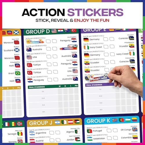 World Cup Wall Chart 2026 Interactive Kit (USA Edition) – A1 Soccer Tournament Wall Planner, 288 Team Progression Stickers, 96 Match Action Stickers, Tournament Tracker & USA Sticker — view 3