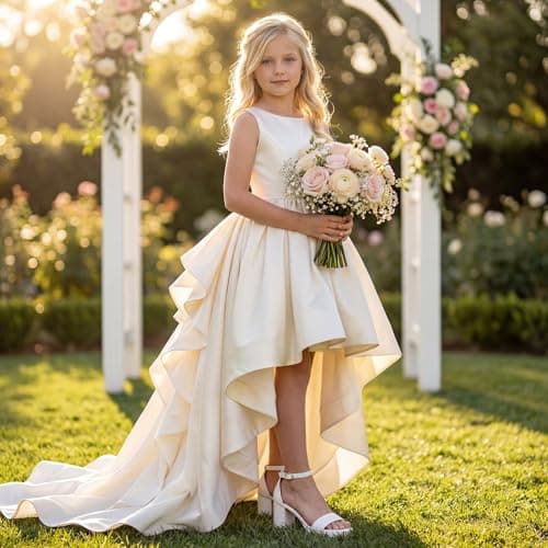 Motasha Girls High Heels Girls Dress Shoes White Heel First Communion Shoes High Heels For Kids Big Girl Sandals Size 3 Church Easter Wedding Party Prom Platform Flower Girl Shoe (M7208PU White 3) — view 2