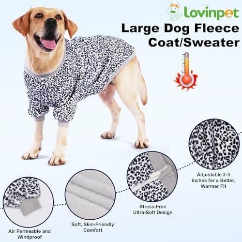 LovinPet Soft Dog Flannel Coat for Large Dogs, Warm Winter Coat with Front Sleeves, Back Zipper, Cozy Coverage for Short-Hair Breeds, Simple Black White Leopard Prints, XXL — view 6
