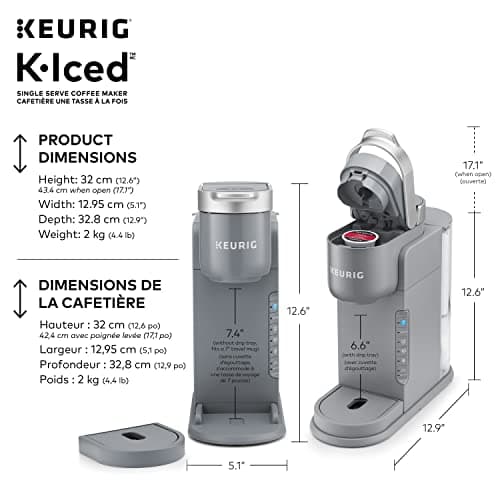 Keurig K-Iced Single Serve K-Cup Pod Coffee Maker, Featuring Simple Push Blue Button Brew Over Ice, Grey — view 6