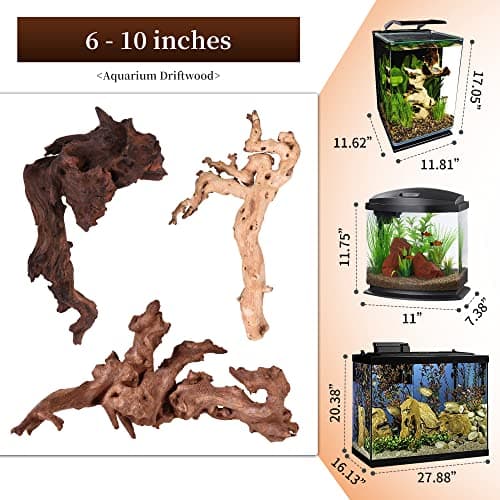 Natural Driftwood for Aquarium Decor Fish Tank Decorations, Assorted Driftwood Branch 6-10" 3 Pcs, Reptile Decor