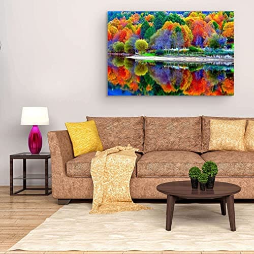 Startonight Canvas Wall Art - Colors of Forest Water Reflection, Nature Trees Lake Colorful Large Stretched Print, Modern for Bedroom or Living Room, Office Decor Unique Luminous Artwork 32" x 48" — view 3