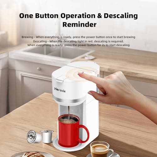 Horavie Mini Single Serve Coffee Maker for K-Cup Pod and Ground Coffee, Fast Brew One Cup Coffee Machine with Descaling Reminder and Viewing Tank, 6 to 12 oz. Brew Sizes, White — view 4