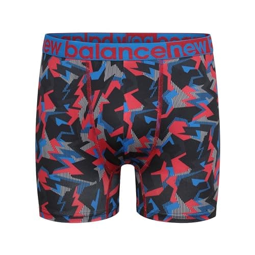 New Balance Boys' 3.5" Underwear, Performance Boxer Briefs (4 Pack), Team Red Thunderbolt Camo/Blue Graphite/Team Red/Black, Large