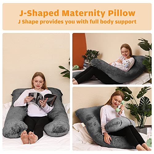 Chilling Home 59 Inch Pregnancy Pillow for Sleeping, Maternity Pillow for Pregnant Women, Full Body Pillow for Adults, Comfort U Shaped Pregnancy Pillow with Removable Washable Velvet Cover, Dark Grey — view 2
