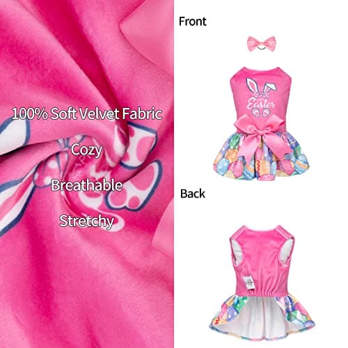 CuteBone Happy Easter Eggs Dog Dress Velvet for Small Dogs Girl Pink Puppy Dresses Dog Clothes — view 2
