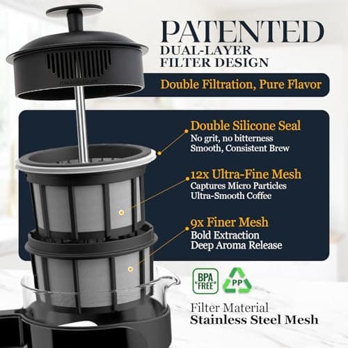 ESPRO P3 French Press Coffee Maker, 32oz, Black, Double Micro Filter Press — view 2