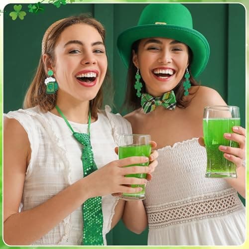 12 Pairs Glitter Rhinestone Earrings Jewelry Set Layered Tassel Green Hat Horseshoe Earring Lucky 4 Leaf Petal Cute Studs for Prom Dress Jewerly — view 5