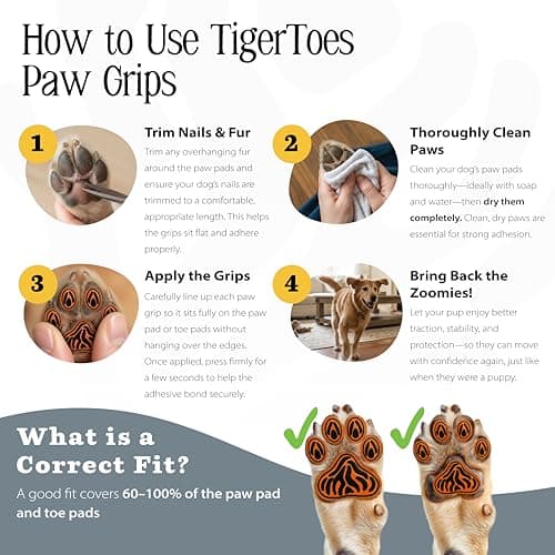 DOK TigerToes Premium Paw Grips for Senior Dogs, 40ct of Pre-Cut Anti Slip Dog Paw Pads for Hardwood Floors, Provides Traction for Slipping (40 Total Grips, Size Medium) — view 7