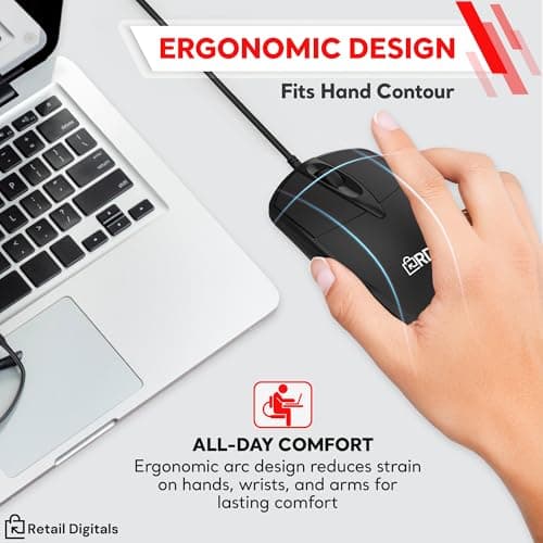 Retail Digitals 3-Button USB Wired Mouse | High-Precision Optical Tracking | Durable for Desktop & Laptop | Black — view 4
