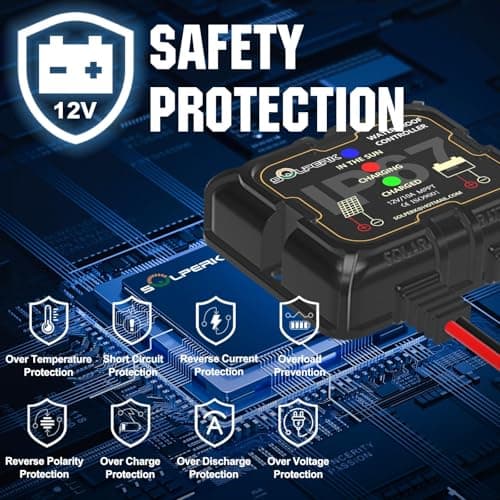 SOLPERK Waterproof Solar Charge Controller 10A 12V,Intelligent Portable Controller IP67 Solar Panel Controllers for AGM, Gel, Flooded and Lithium Battery