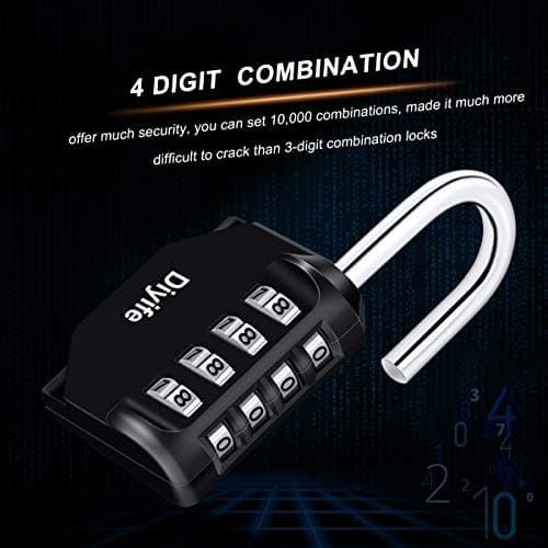 Diyife Combination Padlock, Weatherproof 4 Digit Resettable Locker Lock — view 3