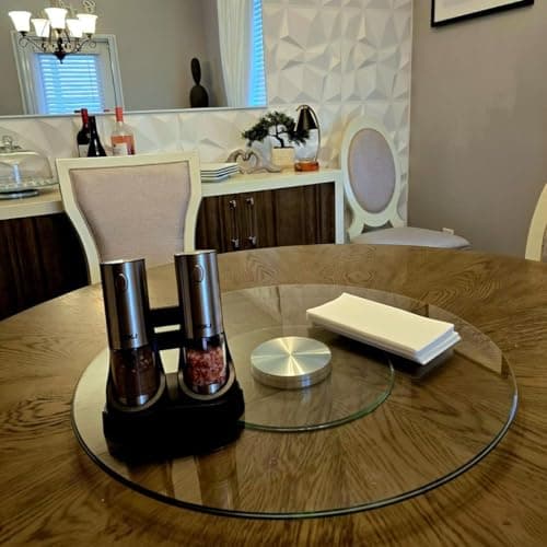 24" Tempered Glass Lazy Susan Turntable for Dining Table Large Tabletop 360° Rotating Tray Clear Serving Plate - Perfect for Family Gatherings, Banquets, and Weddings