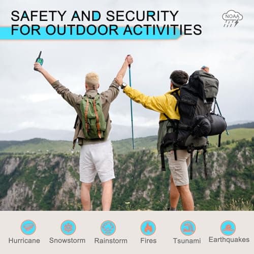 Walkie Talkies Long Range for Adult, MT10 Rechargeable Walkie Talkies FRS Two Way Radio, NOAA, 1200mAh Li-ion Battery USB-C Cable, LED Flashlight, VOX Walkie Talkie for Hiking Camping 3Pack — view 5