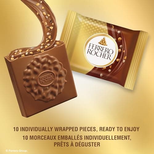 FERRERO ROCHER Premium Hazelnut, 10 Individually Wrapped Chocolates, Great for Sharing or Gifting, Milk chocolate squares (105g) — view 4