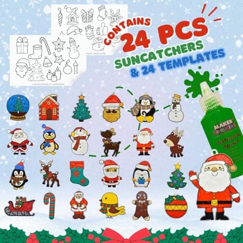 KOKO AROMA Create Your Own Suncatchers for Window Hanging – [24] Sun Catchers [12] Glitter Paints Arts and Crafts for Kids Holiday Christmas