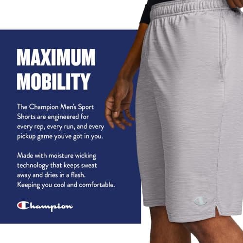 Champion Men's Sport Shorts, Standard Fit, 10 Inch Inseam, Lightweight Fabric, Moisture-Wicking, Available in Regular and Big & Tall, Black, Large — view 5