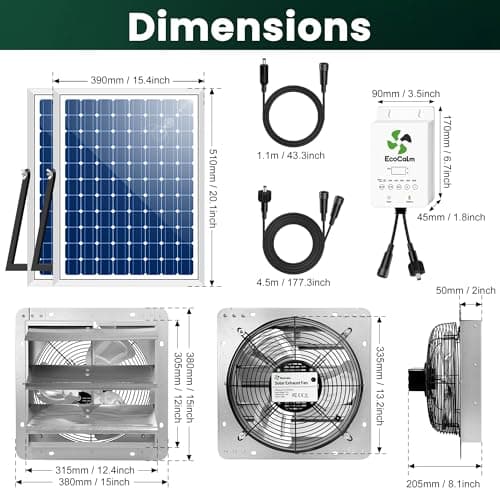 ecoCalm Solar Powered Fan 12" for Greenhouse with Battery and Thermostat — view 5