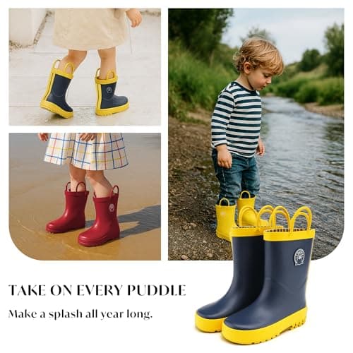 STELLE Toddler Rain Boots Natural Rubber Rainboots Kids Girls Boys Waterproof Easy On Handles Non-Slip Sole(Navy,8MT-CA) — view 6