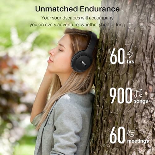 TOZO Hybrid Active Noise Cancelling Headphones, Wireless Over Ear Bluetooth Headset, 60H Playtime, Hi-Res Audio Custom EQ via App Deep Bass Comfort Fit Ear Cups, for Home Office Travel — view 4