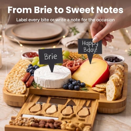 SMIRLY Charcuterie Large Bamboo Cheese Board Set for Serving - House Warming Gifts for New Home, Wedding, Bridal Shower & Birthday, for Women — view 2