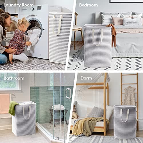 Lifewit 2-Pack 80L Freestanding Laundry Hamper, Large Collapsible Laundry Baskets with Easy Carry Extended Handles, Waterproof Clothes Hamper in Bedroom, Bathroom, Laundry Room, College Dorm, Grey — view 5
