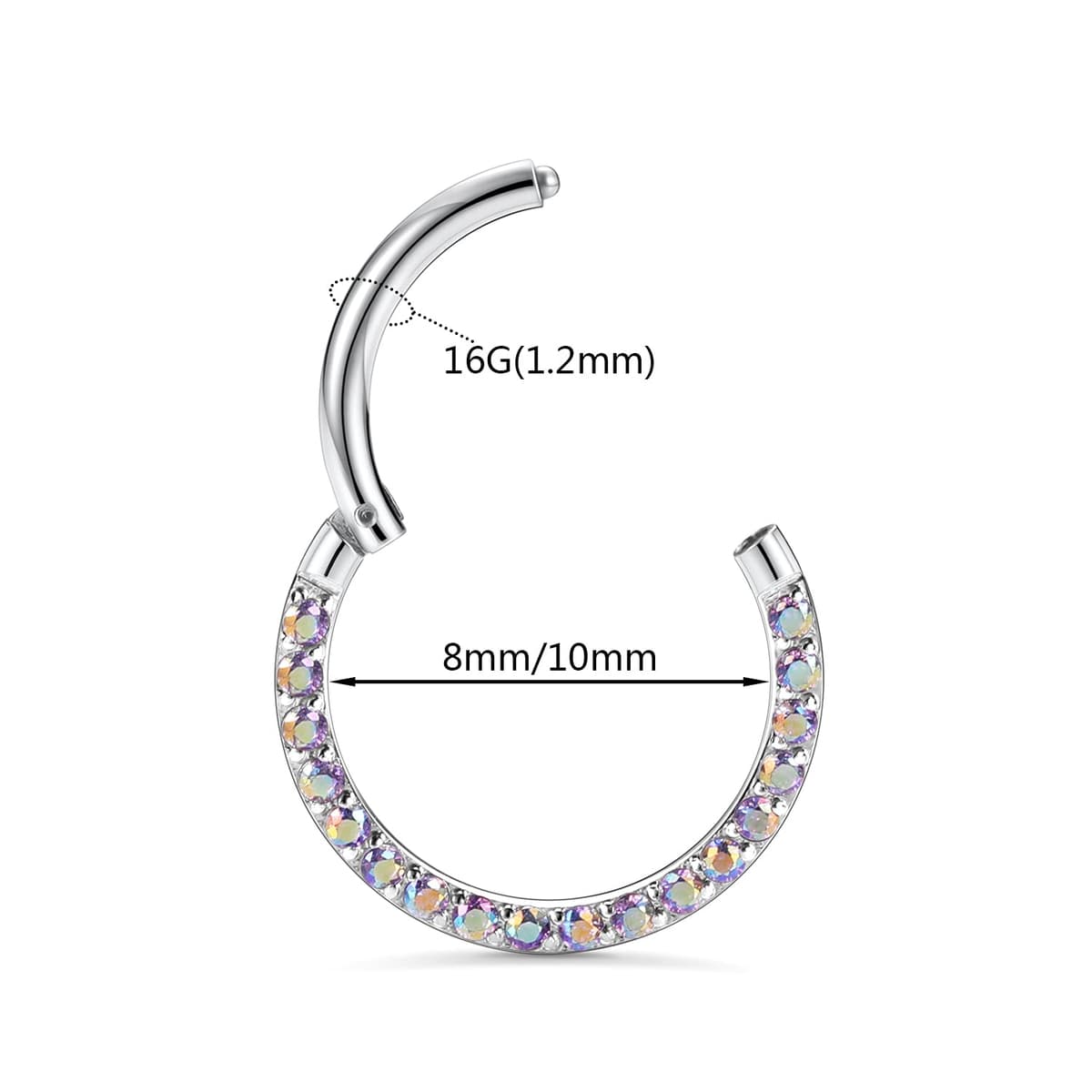 hengkaixuan CZ Opal Septum Jewellery Daith Ring Conch Hoop Seamless Clicker Ring Surgical Steel Rook Tragus Conch Piercing Jewellery Small Hoop Earring Nose Hoop Ring — view 2