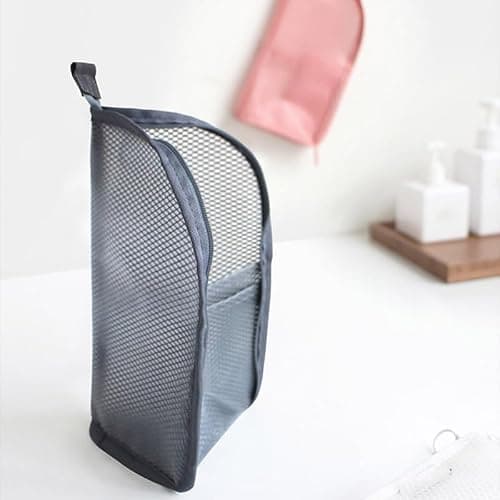 Standing Toiletry Bag, Portable Lightweight Travel Toiletry Bag, EVA Travel Toothbrush Storage Bag, Portable Toiletry Bag Cosmetic Storage Bag Hanging (Pink+Grey) — view 2