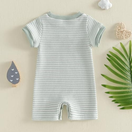 Baby Boy Girl Hunting Outfit Western Romper Camo Duck Jumpsuit Short Sleeve Bodysuit Animal Playsuit Summer Clothes (01 Green Duck, 0-3 Months) — view 4