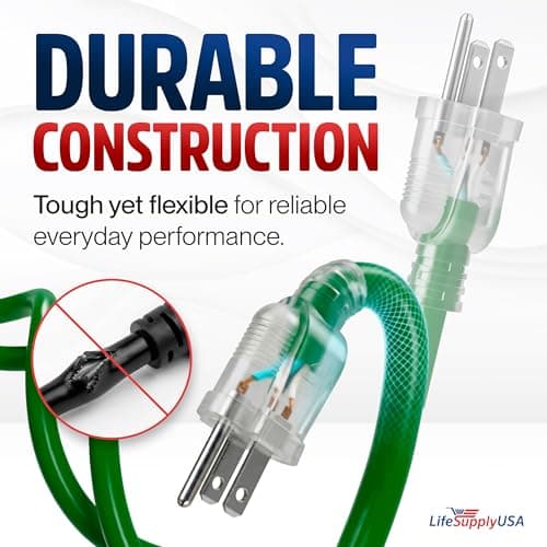 100ft Outdoor/Indoor Extension Cord 14/3 Gauge Heavy Duty 3 Prong SJTW, Waterproof, Flexible Cold-Resistant Long Power Cord,13A 125V 1625W, Green by LifeSupplyUSA — view 2