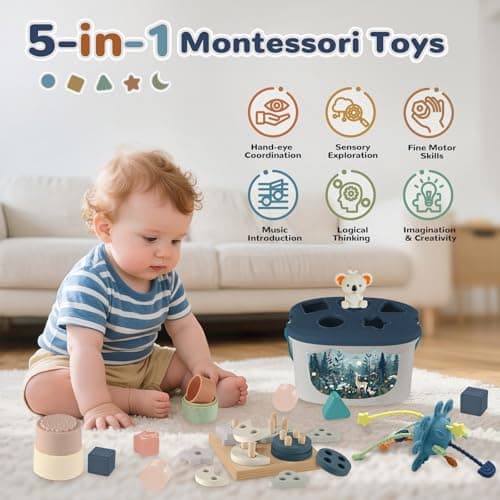 5 in 1 Montessori Baby Toys Set Blue for 6+ Months — view 2