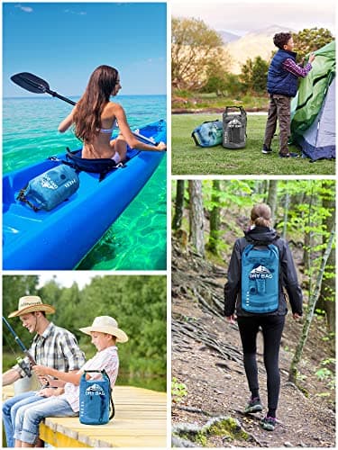 HEETA Dry Bag Waterproof for Women Men, Roll Top Lightweight Dry Storage Bag Backpack with Phone Case for Travel Swimming Boating Kayaking Paddle Board Camping Beach Accessories (Transparent Blue, 5L) — view 5