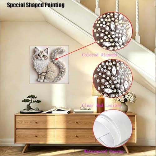 OJTOYART 5D Cat Special Shape Diamond Art Kits for Adults Beginners, Animal Cat Diamond Painting Kits for Adults, DIY Crystal Rhinestones Diamond Painting for Home Wall Decoration 12 × 12inch — view 7