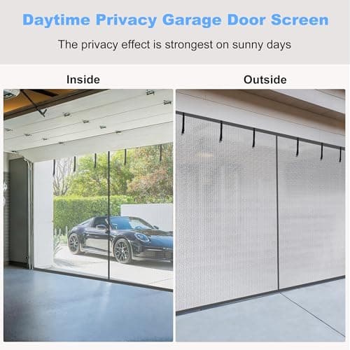HBlife Privacy Garage Door Screen for 1 Car Garage, 9x7FT Heavy Duty Magnetic Garage Screen Door Mesh, Hands Free Retractable Garage Net Screen with 6 Roll Up Starps and 26 Magnets, Silver Grey — view 2
