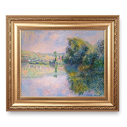 The Seine at Vetheuil by Claude Monet Framed Size:26x22 inches,Image Size:20x16 inches World Classic Reproductions For HomeDecor,Wide Gold Frame