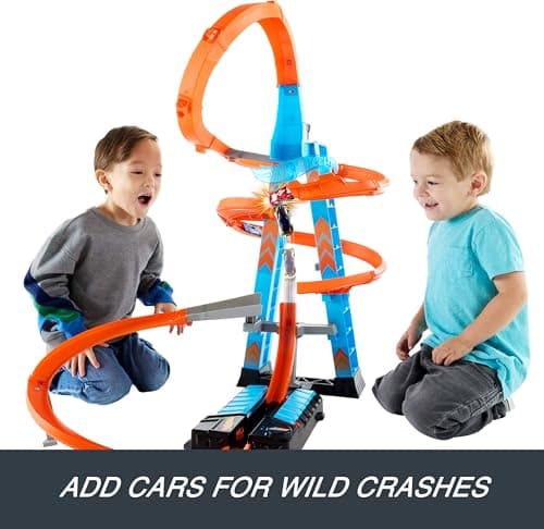 Hot Wheels Sky Crash Tower Track Set, 2.5+ ft / 83 cm High with Motorized Booster, Orange Track & 1 Hot Wheels Vehicle, Race Multiple Cars, Toy for Kids 5 to 10 Years Old & Up — view 4