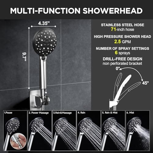 Veken Wide High Pressure Rain Shower Head with Handheld, Handheld Shower Heads with Multi Spray Modes, Rainfall Combo with 15" Metal Extension Arm,Detachable Dual Shower, Bathroom Decor,Chrome Silver — view 2