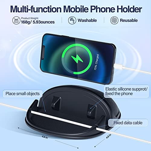 Loncaster Car Phone Holder, Car Phone Mount Silicone Car Pad Mat for Various Dashboards, Slip Free Desk Phone Stand Compatible with iPhone, Samsung, Android Smartphones, GPS Devices and More, Black — view 4