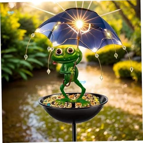 Solar Bird Feeder 34 inch Funny Frog Garden Decor Holding Umbrella Solar Lights with Stake Decorative Bird Feeders for Outdoors Path Yard, Pet Decors — view 4