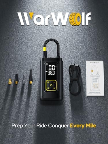 WarWolf 150PSI Tire Inflator Portable Air Compressor- 3X Fast Air Pump with Auto Shut-Off,Digital Gauge,LED Light,Cordless Electric Tire Pump for Cars,Motorcycle,Bike and Ball — view 8