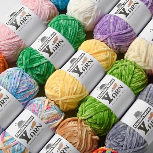 Plush Chenille Chunky Yarn - Fluffy Velvet Yarns Crochet for Blanket Knitting and Crocheting - Soft Baby Yarn for Crocheting - Amigurumi Crochet Yarns 100g (87yds) (Rainbow) — view 4