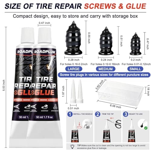 Tire Plugs Rubber Nails 3 Sizes & Repair Glue 100ML for Flat Tire Repair — view 2