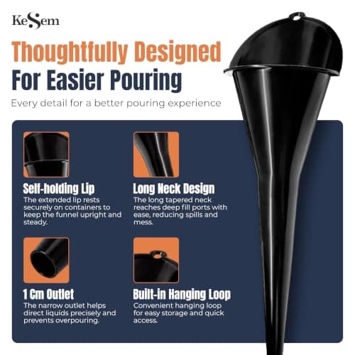 3pc Automotive Oil Funnel Set, Long Neck Plastic Funnels for Oil Change, Gas, Fuel, Diesel, Coolant & Transmission Fluid, Multi Purpose Car Funnel Kit for Auto Fluids or Kitchen Use — view 5